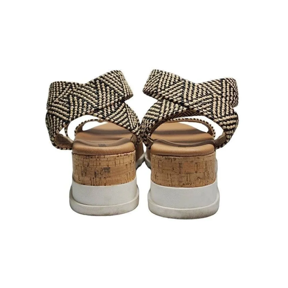 Cushionaire‎ Naomi Platform Sandal Woven Raffia Cork Wedge Black Beige 9.5M